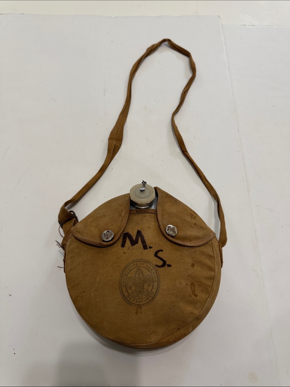 Vintage Boy Scouts of America Aluminum Water Canteen + Canvas Crossbody Bag
